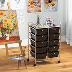GLACER 10 Drawer Rolling Cart, Storage Cart with Lockable Whieels & Metal Frame, Trolley for Art Craft Oganizer, Mobile Utility Cart for Office, School, Classroom, Kitchen (Black)