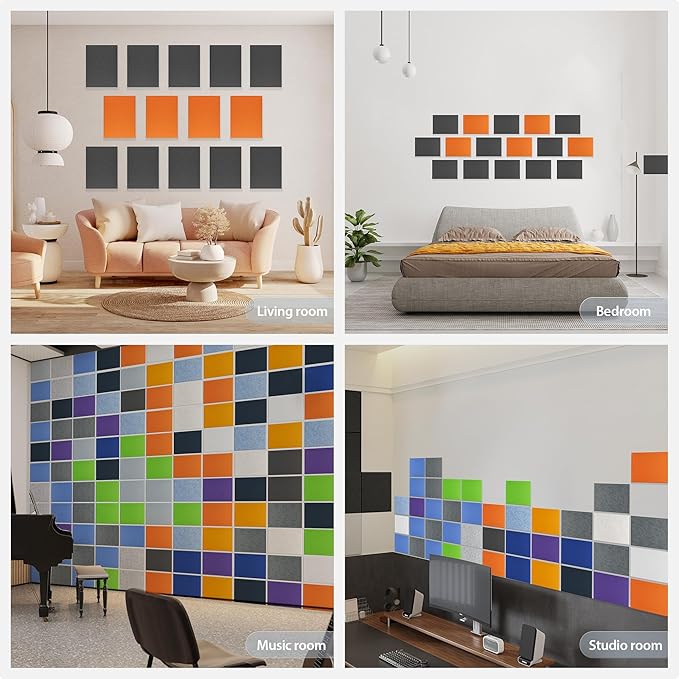 Amantech 12 Pack Acoustic Panels Self Adhesive Sound Proof Foam, High Density Sound Acoustic Panel, 16X12X0.4 Inch 4:3 Rectangle Panels in Home, Office, Reccording Room, Studio, more(Orange-Red)
