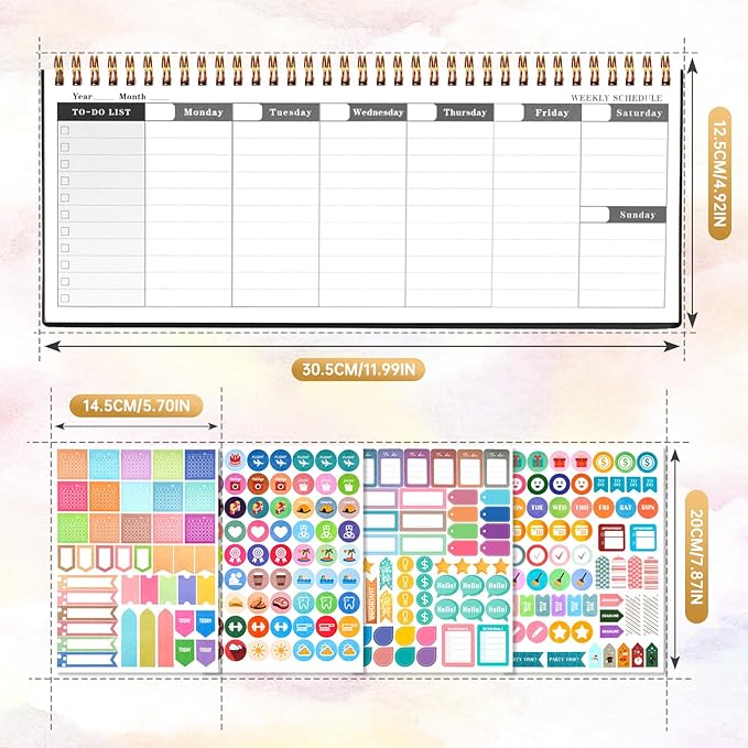 MOSA BEAR Undated Weekly Planner, 60-Week Horizontal Layout Desk Planner Daily To-Do List Pad for Office, Home & School Professionals & Students, Black (5.4" x 12")