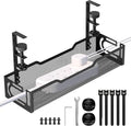 Under Desk Cable Management Tray, No Drill Mesh Desk Cable Tray, Wire Management Tray Cable Management Rack, Wire Organizer and Cable Management Box (Black)