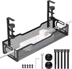 Under Desk Cable Management Tray, No Drill Mesh Desk Cable Tray, Wire Management Tray Cable Management Rack, Wire Organizer and Cable Management Box (Black)