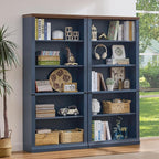RWYHG 70" Blue Tall Bookshelf Set of 2,5-Tier Thick Wooden Book Shelf with Adjustable Shelves,Free Standing Farmhouse Bookcase with Open Display Storage,Floor Vintage Bookshelves for Living Room