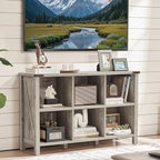 Joaxswe Farmhouse 6 Cube Bookshelf, Rustic Grey Oak Wooden Storage Organizer Book Shelf, 47 Inch Cubby Hallway Bookcase, Kids Toy Storage Cabinet, Modern Open Book Case for Living Room, Hallway