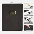 EMSHOI Meeting Notebook for Work with Sticky Tabs - 240 Pages, A4 Size Project Planner, PU Leather Meeting Agenda/Minutes Organizer for Women Men, Note Taking, Office & Business, 8.3"x11.7", Black