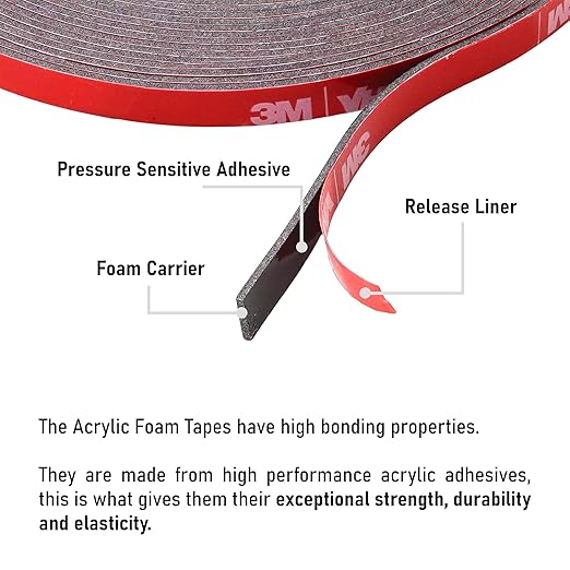 CANOPUS Double Sided Tape, 5952 Heavy Duty Mounting Tape, Strong Bond & Weatherproof Seal Strip for Automotive Mounting, Picture and Photo Frame, Poster, Craft, 0.375 in x 15 ft, Black, Made in USA