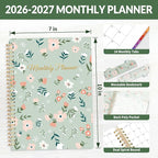 SUNEE 2026-2027 Planner - 24 Months (Jan 2026 - Dec 2027) - 7"x10" Monthly Spreads & Yearly Planner, Green Wildflowers
