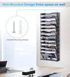 Solinxe 12-Tier Wall File Organizer, Mesh Mail Organizer Wall Mounted Paper Document Holder, Vertical Magazine Rack, Metal Hanging Clipboard Storage Basket for Office Home School Organization, Black