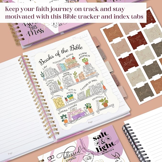 XKDOUS Hardcover Spiral Notebook with Tabs and Bible Tracker, College Ruled Notebook Journal, Church Notes Journal for Women, Bible Journal, Blank Notebooks for Work School Note taking, Purple