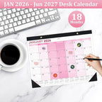 Desk Calendar 2026-2027, 14" X 11" Desktop Calendar 2026-2027, 18 Months Calander Runs from Jan. 2026 to Jun. 2027, Academic Monthly Planner for Home School Office (Pink)