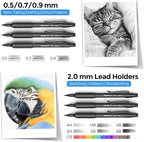 Nicpro 6PCS Weatherproof Mechanical Pencil Set, 3 PCS Art Mechanical Pencils 0.5 mm & 0.7 mm & 0.9 mm & 3 PCS 2mm Lead Holder (6B 4B 2B HB 2H 4H Colors) For Outdoor For Writing, Sketching Drawing