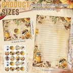 TaoBary 160 Pcs Stationery Paper Set 50 Double Sided Stationery Papers with 50 Matching Envelopes and 60 Round Dot Sticker, 10 Design (Vintage Bee Floral Butterfly,8.25 x 5.5 Inch)