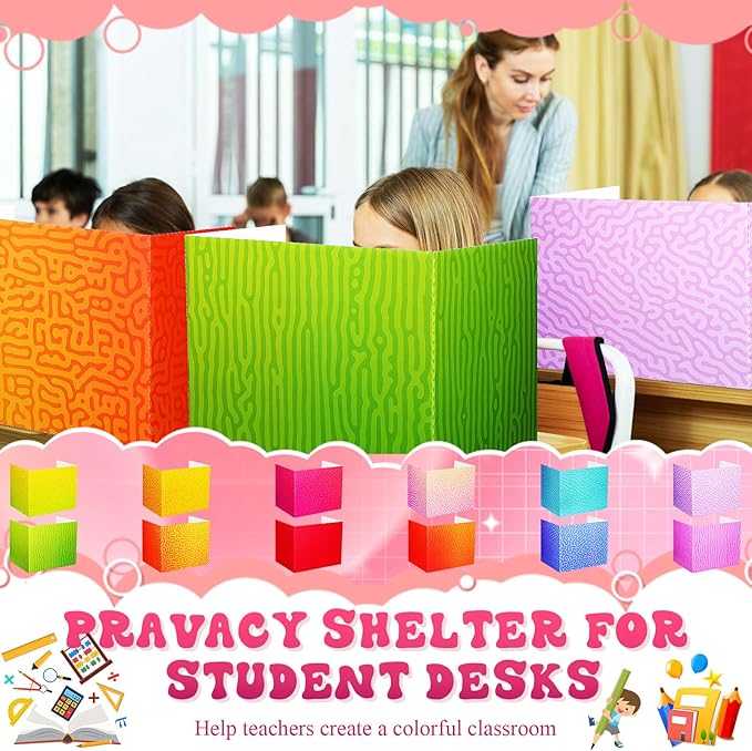 SATINIOR 24 Pcs Desk Dividers for Students, 12 Colors Testing Dividers Privacy Folders for Classroom Must Have Bulk, Study Panel for School Teacher Student Study Supplies(Swirl Style)