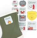 Large Name Labels for Kids (33) - Custom Stickers for Daycare and School Supplies - Durable, Waterproof Stickers for Water Bottles, Lunch Boxes, and More with Unique Designs - Fire