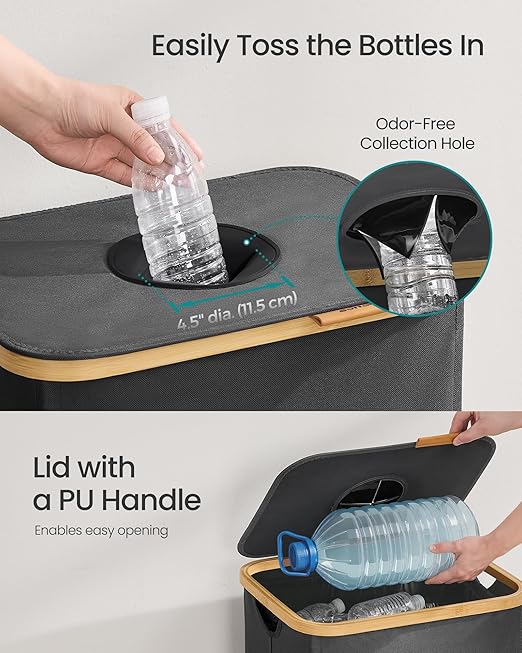 SONGMICS Recycling Bin for Kitchen 26.4 Gallon. Bottle Recycling Container, Collection Bin, for Metal, Plastic, Paper, Glass, Inner Bag with Handles, Kitchen, Slate Gray and Natural Beige URRB509G01