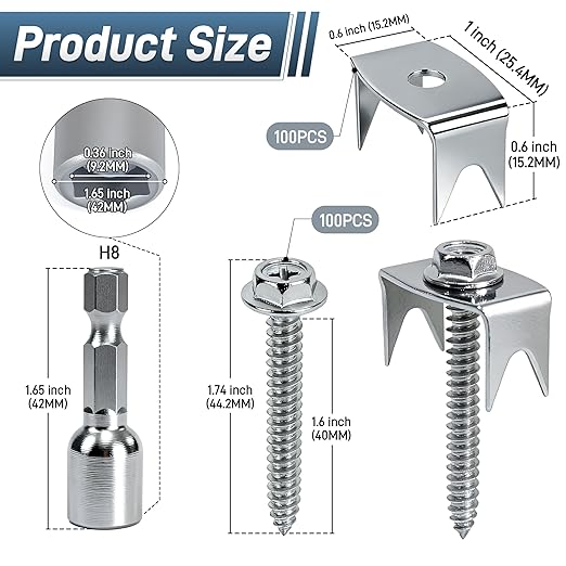 Sumloty 100-Pack 304 Stainless Steel Fence Staples, 1.6 Inch Reusable Fence Screw Nails for Wire Mesh and Woven Fencing, Easy Install with Power Drill