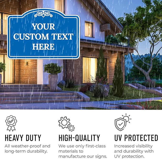Custom Decorative Sign, Personalized Metal Sign for Business, Driveway, Home, Airbnb, Office Door Plaque, Blue Background, 12x18 Inches, ACM, Fade Resistant, Made in USA by Sigo Signs