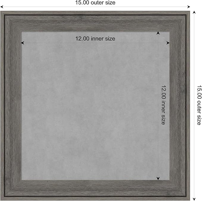 Amanti Art Grey Framed Magnetic Board 15x15 X-Small Vision Board for use with Magnets, 100% Metal Sheet to Display Items as Office Decor or for Home Organization in mudroom, Kitchen or Kids Room