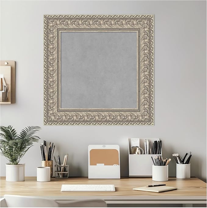 Amanti Art Silver Framed Magnetic Board 23x23 Small Vision Board for use with Magnets, 100% Metal Sheet to Display Items as Office Decor or for Home Organization in mudroom, Kitchen or Kids Room