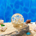 Arikyrist Glass Figurines Ball Ocean Waves Paperweight Glass Ball for Friends Ocean Lovers, Clear Bubble Ball with Sprouting Bubbles & Golden Light Decoration for Home, Office and Aquarium