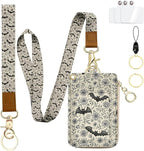bolimoss Bat Lanyard Wallet Badge Holder PU Leather RFID Keychain Wallet with Breakaway Neck Wristlet Lanyard Zipper Pocket, Slim Credit Card Holder with Key Ring Phone Holder for Teacher Nurse Women
