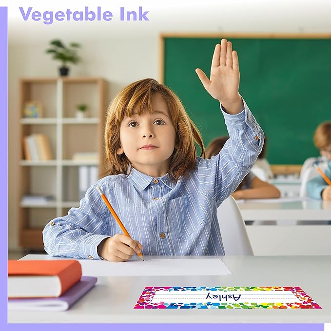 40PCS Desk Nameplates, Double Sided PET Film Confetti Desk Name Tags Erasable & Reusable Traditional Manuscript Name Plate Classroom Decoration for School Student (10” x 2.8”)