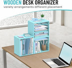 SHARKWOODS 5-Tier Wood Desk Organizer, Paper Tray Organizer for Desk with Adjustable Storage Shelves, Desktop File Organization Paper Sorter Mail Holder for Office Home Classroom, Blue