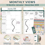 bloom daily planners HARDCOVER 2026 Planner (January to December) - 8.5” x 11” Weekly & Monthly Dated Agenda Organizer Book with Stickers & Tabs - Garden Party, Beige