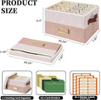 Vienrose Greeting Card Organizer Box with 20 Removable Dividers, 84 Self-Adhesive Labels, Foldable Storage Box Great for Greeting Cards, Photos, Envelopes, Stickers, Postcards Light Pink&Lotus