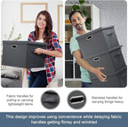 Graciadeco Large 17" 36 Quart Collapsible Stackable Storage Bins with Lids, 5 Packs Dark Gray Foldable Fabric Closet Storage Boxes with Lids Heavy-duty Linen Cube Baskets(17 x 12 x 11)