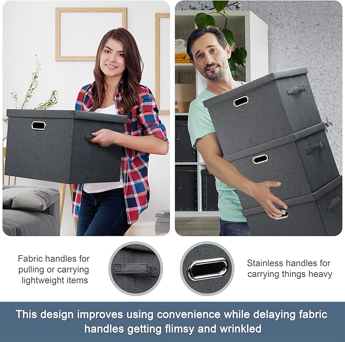 Graciadeco Large 17" 36 Quart Collapsible Stackable Storage Bins with Lids, 5 Packs Dark Gray Foldable Fabric Closet Storage Boxes with Lids Heavy-duty Linen Cube Baskets(17 x 12 x 11)