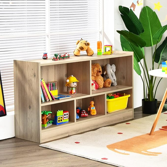 Tangkula 5 Cube Bookcase, 2 Tier Wooden Storage Open Bookshelf, Multipurpose Display Storage Cabinet for Living Room, Bedroom, Hallway, Kid's Playroom, Reading Nook (Natural)