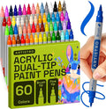 ARTISTRO 60 Acrylic Paint Markers - Paint Pens Dual Tip Brush + Fine Ideal for Calligraphy - Perfect for Fabric, Rock, Glass, Wood, DIY - Art Supplies, Stocking Stuffers, Christmas Gift Idea