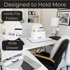 BLU MONACO White Desktop Mail Organizer with Drawer | Three-Tier Wooden Mail Holder with Gold Label Holders | Countertop Document and Bill Organizer for Home or Office