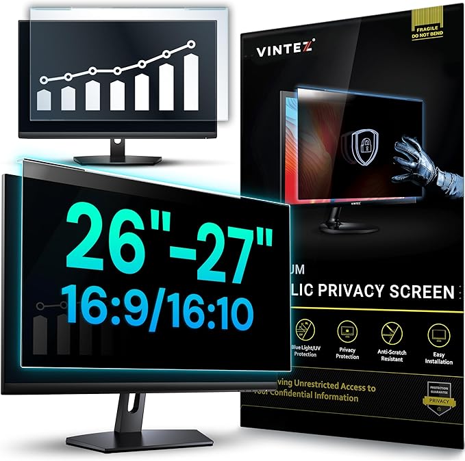 Universal Acrylic 26, 27 Inch Computer Privacy Screen Filter for Widescreen Computer Monitors - 24.1" x 15.1" (612 x 384 mm) - Monitor Frame Hanging Type