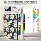 Spiral Journal Notebooks for Work, 300 Pages 5 Subject Notebook College Ruled with Dividers & Tabs, 8''x 10'' Large Notebook Journal for Women Students Note-Taking and Organizer (White Daisy)