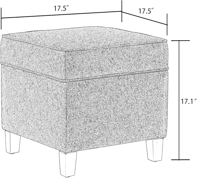 Asense 17 Inch Square Storage Ottoman,Small Foot Rest Stool for Couch, Linen Fabric Upholstered Footstool Cube for Entryway Bedroom Living Room, Dark Grey