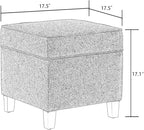 Asense 17 Inch Square Storage Ottoman,Small Foot Rest Stool for Couch, Linen Fabric Upholstered Footstool Cube for Entryway Bedroom Living Room, Dark Grey