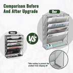 EASEPRES 6 Tier Mesh Hanging Wall File Organizer, Desk Vertical Mail Paper Document Folder Holder Rack with Bottom Tray and Nametag Label for Office Home School, Gray