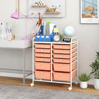 Giantex 12 Drawers Rolling Storage Cart, Classroom Organizers with Wheels for Tools Scrapbook Craft Paper Teacher Office School Supplies (Peach Fuzz)