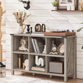 Joaxswe Farmhouse 6 Cube Bookshelf, Rustic Grey Oak Wooden Storage Organizer Book Shelf, 47 Inch Cubby Hallway Bookcase, Kids Toy Storage Cabinet, Modern Open Book Case for Living Room, Hallway