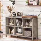 Joaxswe Farmhouse 6 Cube Bookshelf, Rustic Grey Oak Wooden Storage Organizer Book Shelf, 47 Inch Cubby Hallway Bookcase, Kids Toy Storage Cabinet, Modern Open Book Case for Living Room, Hallway