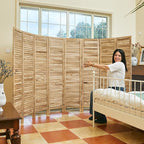 Room Dividers and Folding Privacy Screens, Wood Louvered Separators Divider Wall for Home Office Bedroom - 8 Panels (Natural)