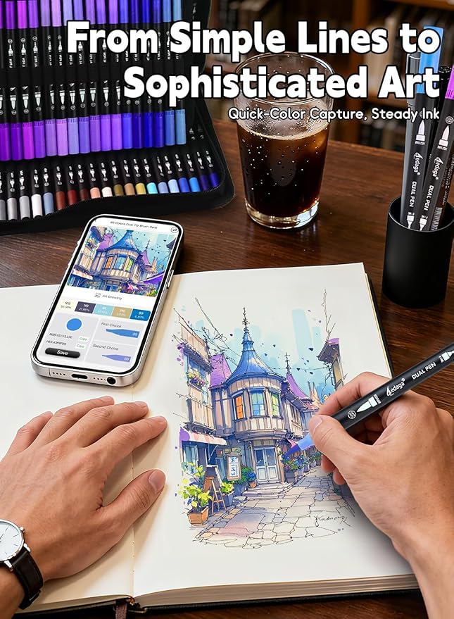 AEDAGA 120 Colors Numbered Dual Tip Brush Pens with Free App, Fine and Brush Tips Pens for Adults, Coloring Markers for Coloring Book Bullet Journaling Note Taking Planner Hand Lettering