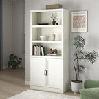 Bevfint 70 Inch Tall Bookcase with Doors, Library Office Bookshelf with Adjustable Shelves, Floor Standing Storage Cabinet for Bedroom Living Room Organizer with Anti Tipping Kit, Soft White Finish
