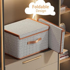 Tuza 4 Pack Storage Bins with Lids, Collapsible Closet Organizer Container, Fabric Organizer Box with Handles, Decorative Storage Boxes with Lids for Organizing Clothes, Blanket, Light Grey, Medium