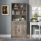 BORNOON 71.4" Tall Bookshelf with Drawers & Cabinet, 5-Tier Floor Standing Bookcase with Storage Doors, Adjustable Shelves & Metal Handles, 31.5" Wide Organizer for Home Office, Living Room