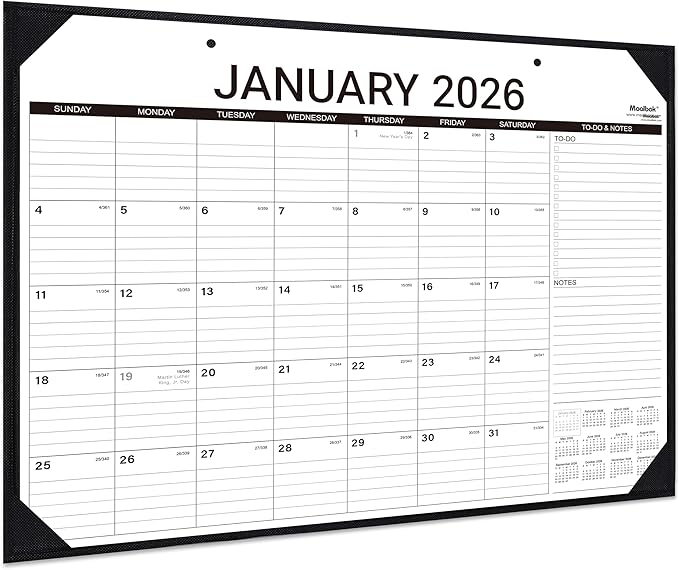 2026 Desk Calendar - Large Desk Calendar 2026, Jan. 2026 - Dec. 2026, 22" x 17", 2026 Calendar, 4 Corner Protectors, 2 Hanging Holes, Holidays, Julian Dates, TO-DO & Notes Section