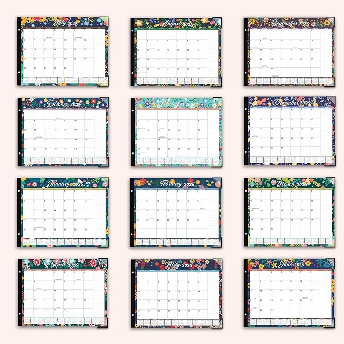 DIBAOLU 2026 Desk Calendar Large 22"x 17",Large Desk Calendar 2025-2027,18 Month,Use Now to February 2027,Suitable For Home, School Or Office,With Plastic Cover,Monthly Planning Calendar(flower)