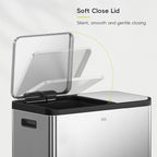 EKO EcoCasa Stainless Steel Dual Step Trash Can for Recycling, 30L+20L Rectangular Kitchen Trash Can, Independent Pedals and Lids, Soft Close and Fingerprint Resistant