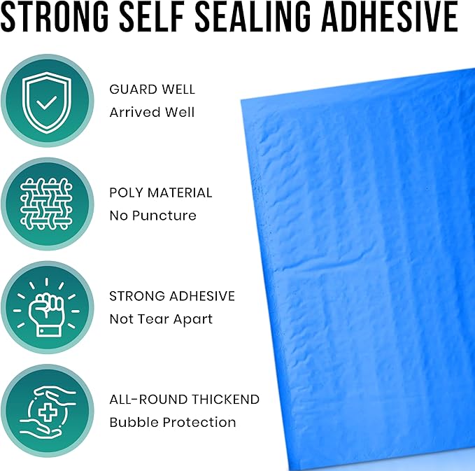 Levex - #0 6" x 10" [5 Pack] Blue Poly Bubble Mailers, Padded Envelope Mailers, Packing Envelope & Mailing Bags for Shipping